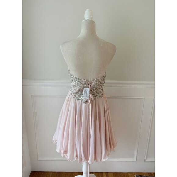 Xscape NWT Strapless Pink Chiffon Embellished Babydoll Dress 12 NEW Corset Back - Picture 6 of 7
